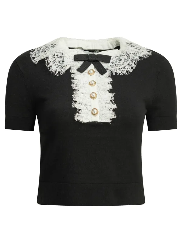 Sweater With Lace Collar Knitwear Black made by Self-Portrait