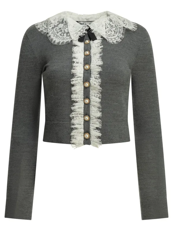 Sweater With Lace Collar Knitwear Grey made by Self-Portrait