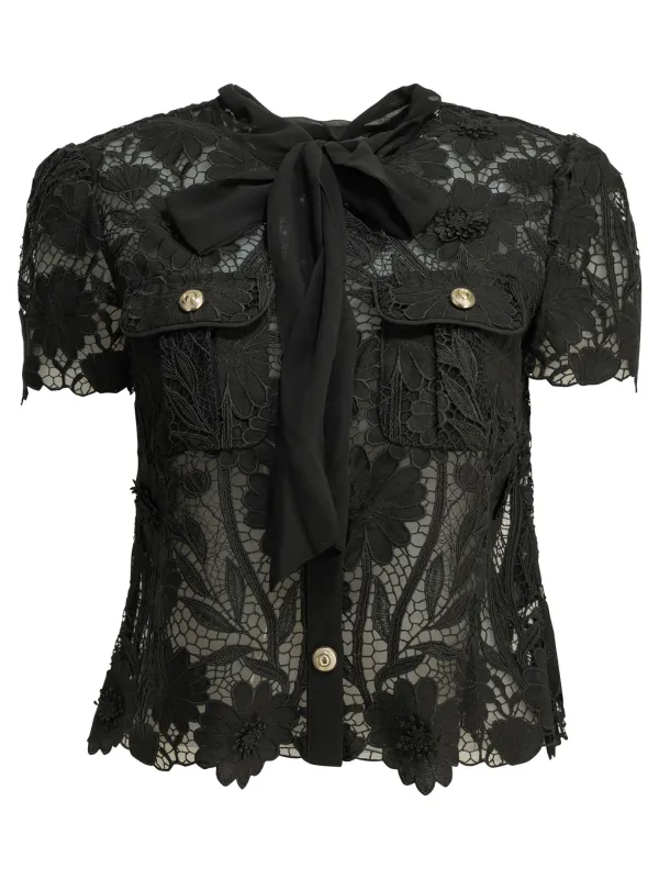 Lace Blouse Shirts Black made by Self-Portrait