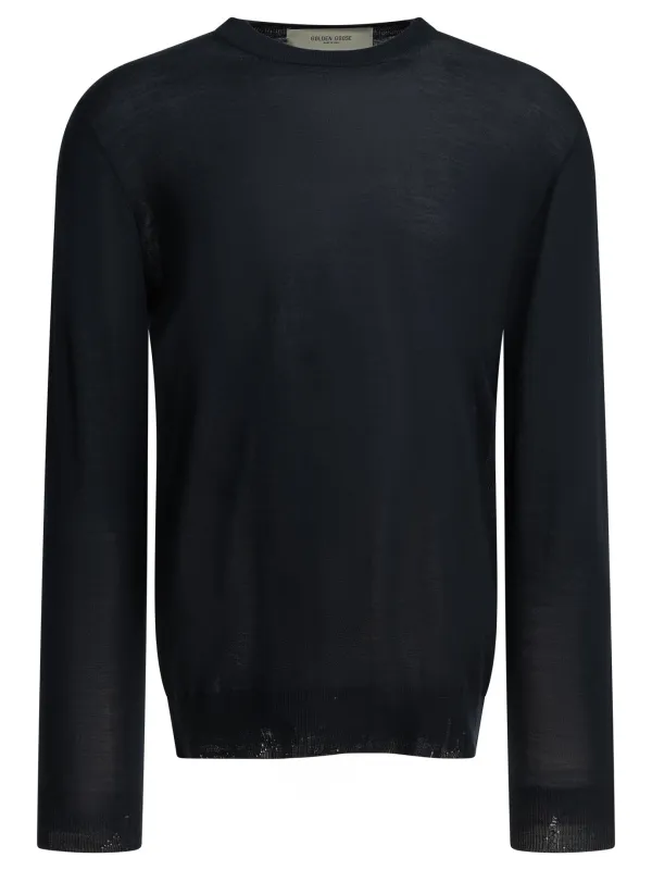 Wool Crew Neck Sweater Knitwear Blue made by Golden Goose