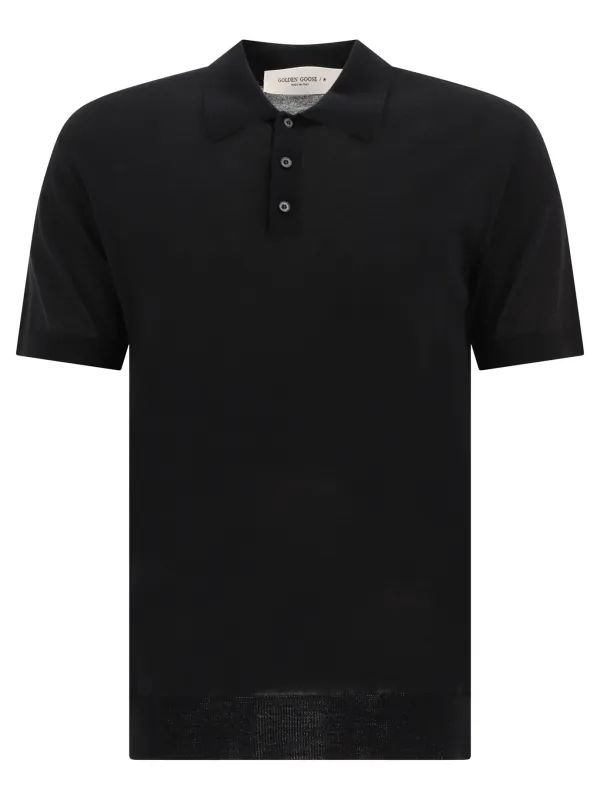 Merino Wool Button-Down Polo Shirt Polo Shirts Black made by Golden Goose