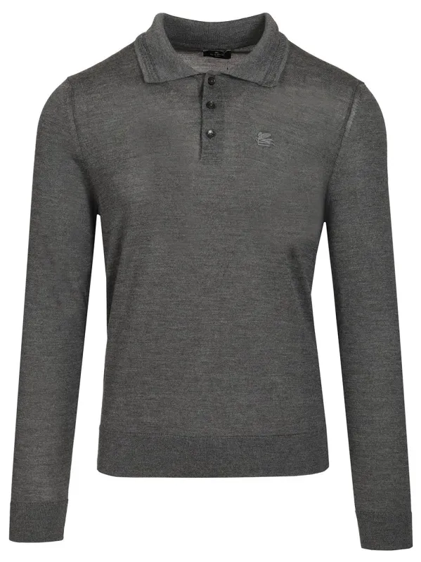 Wool And Silk Polo Shirt Knitwear Grey made by Etro