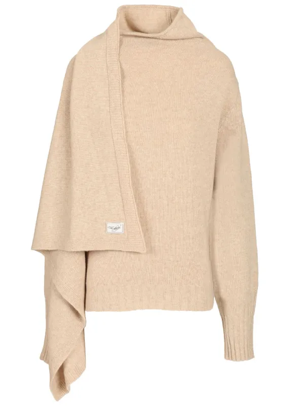 Sweater With Draped Details Knitwear Beige made by The Attico
