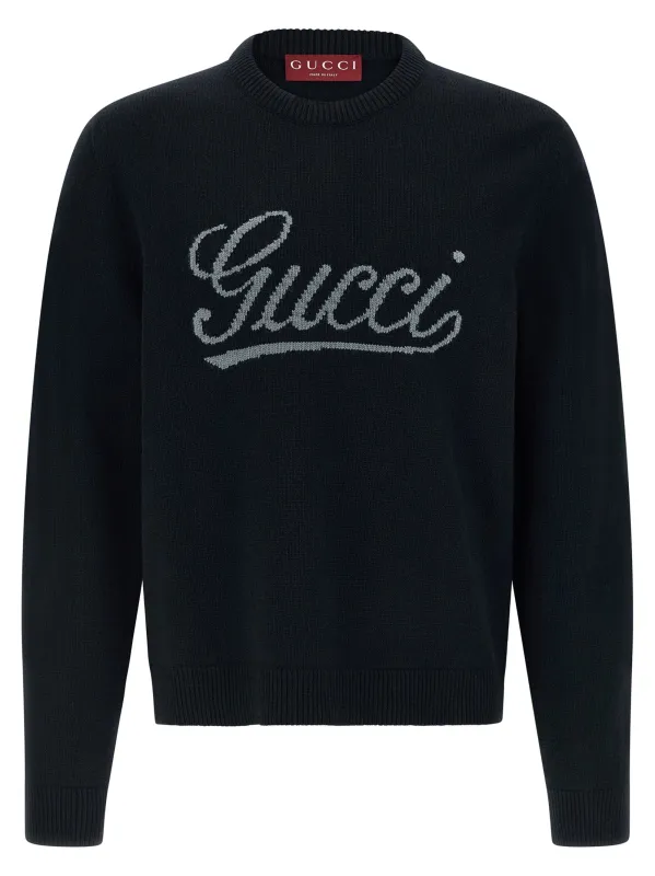 Gucci Logo Intarsia Sweater Blue made by Gucci