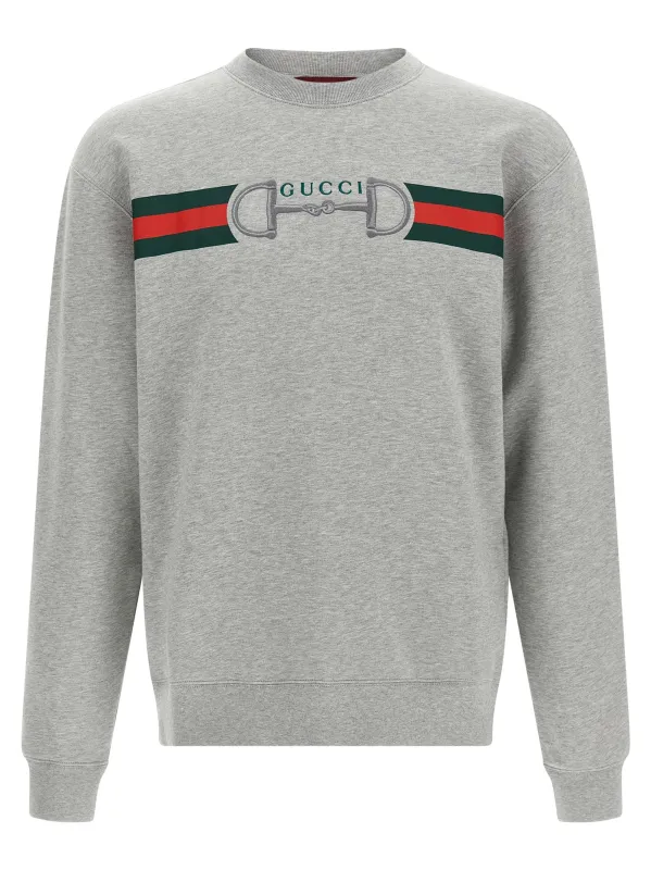 Web Ribbon And Horsebit Sweatshirt Gray made by Gucci