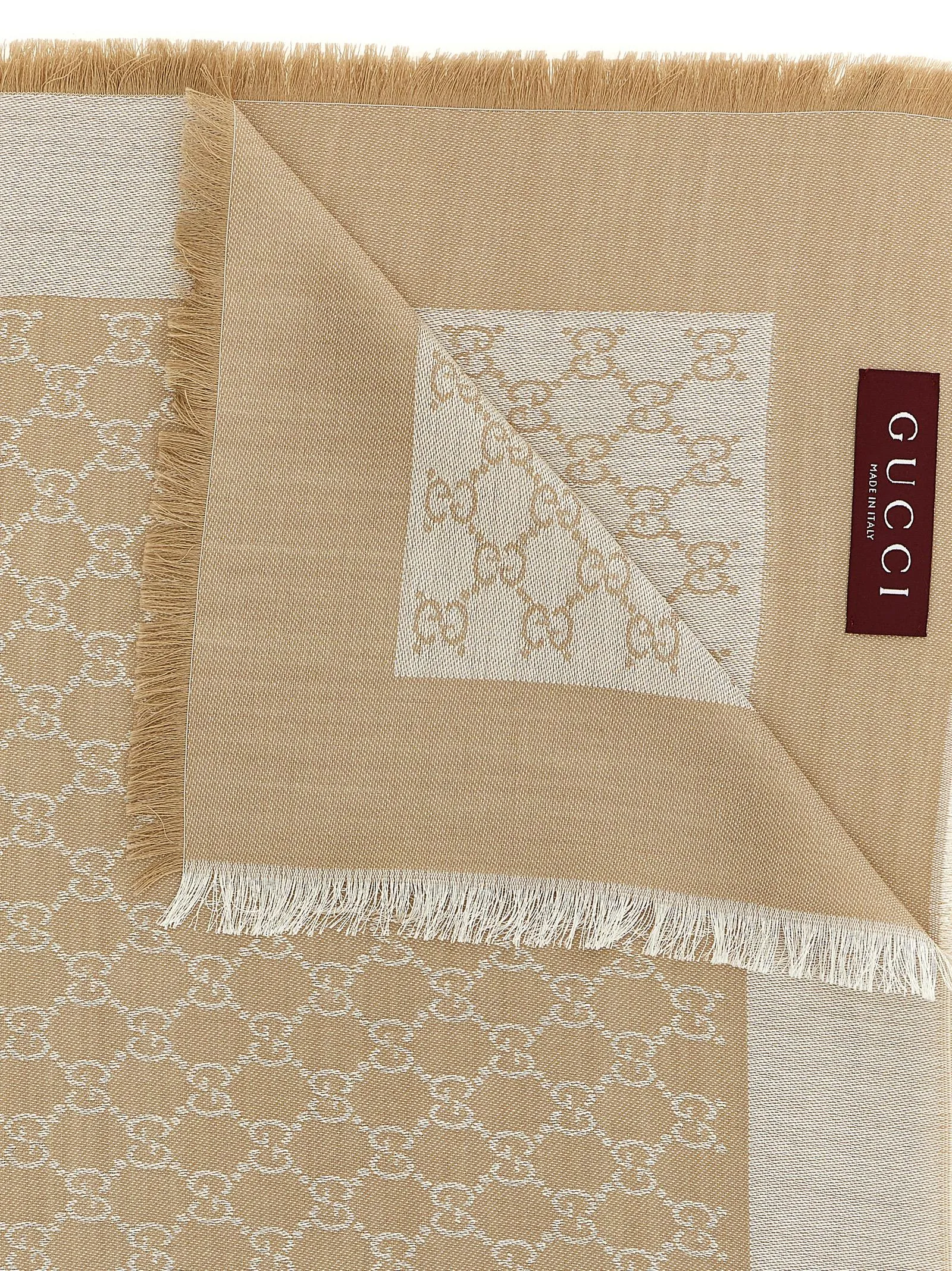 Wool And Silk Shawl Gg Scarves And Foulards Beige sold by Wanan Luxury product image thumbnail 3