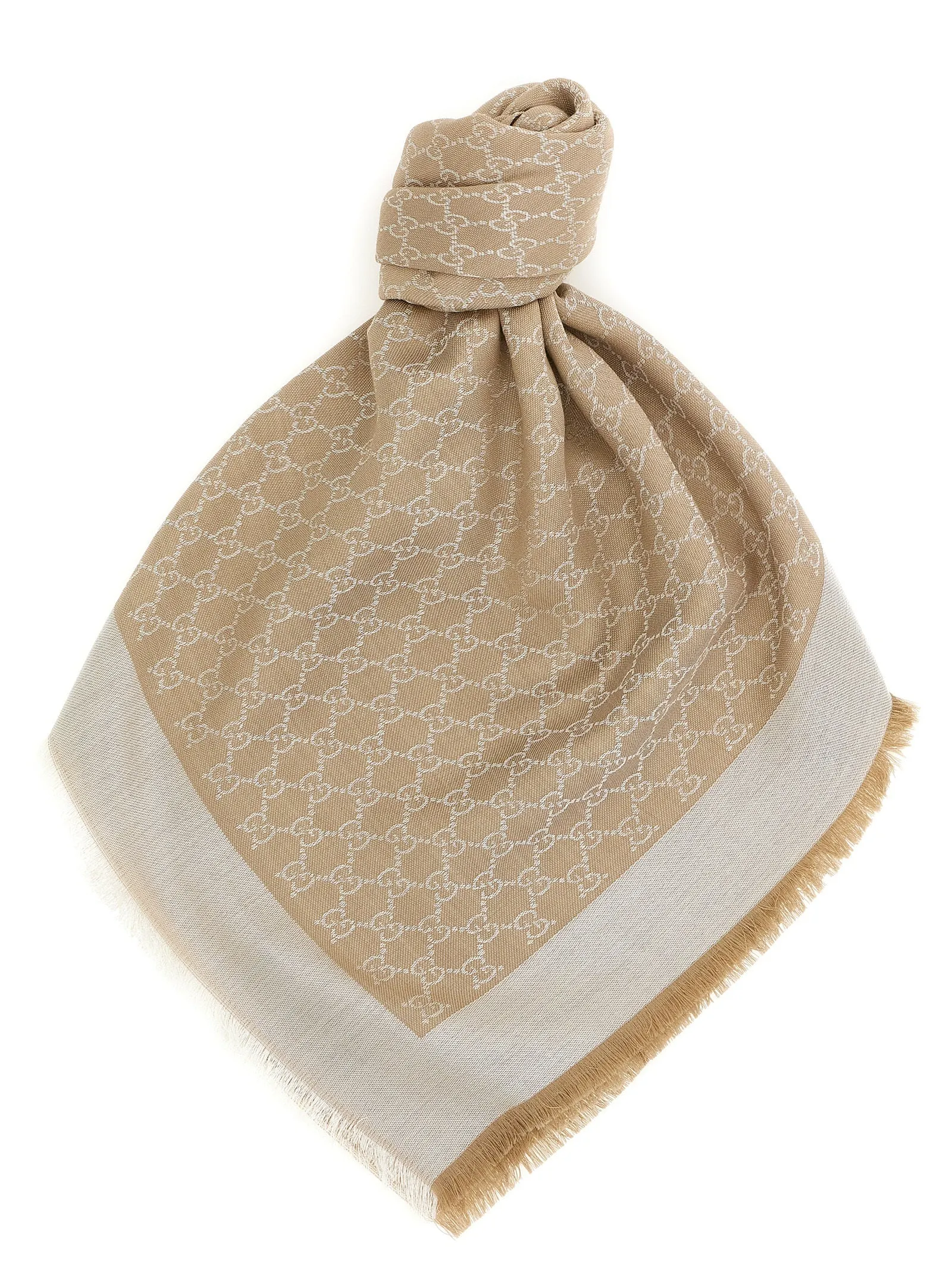 Wool And Silk Shawl Gg Scarves And Foulards Beige sold by Wanan Luxury