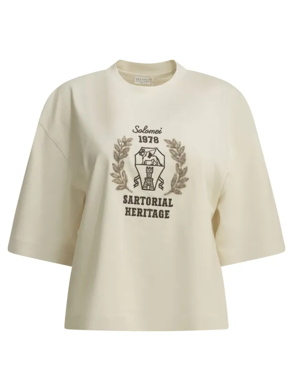 Crew-Neck T-Shirt With Logo T-Shirts Beige made by Brunello Cucinelli