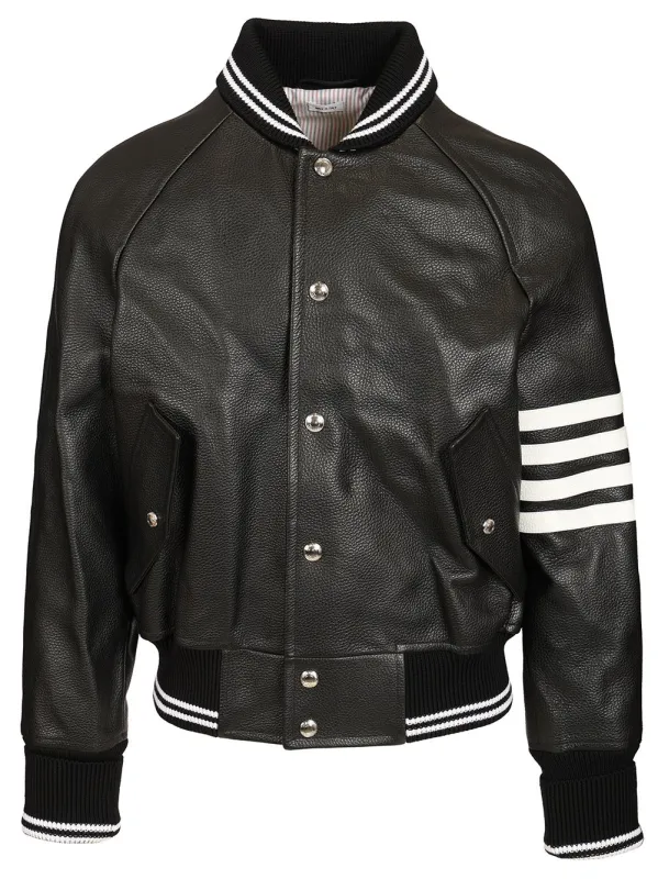 4-Bar Leather Bomber Jacket Jackets Black made by Thom Browne