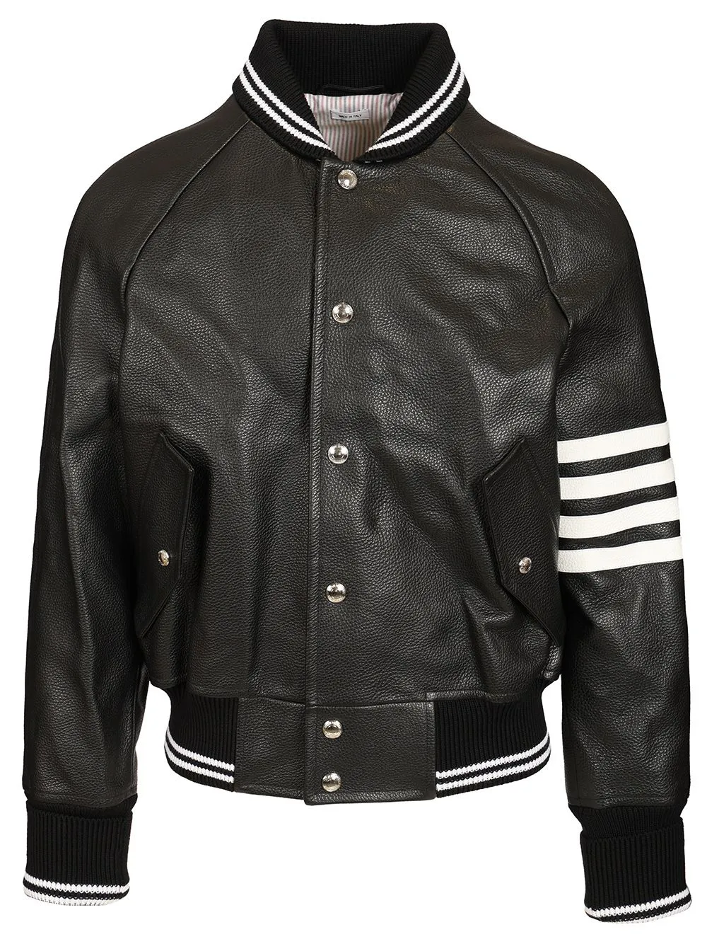 4-Bar Leather Bomber Jacket Black sold by Wanan Luxury