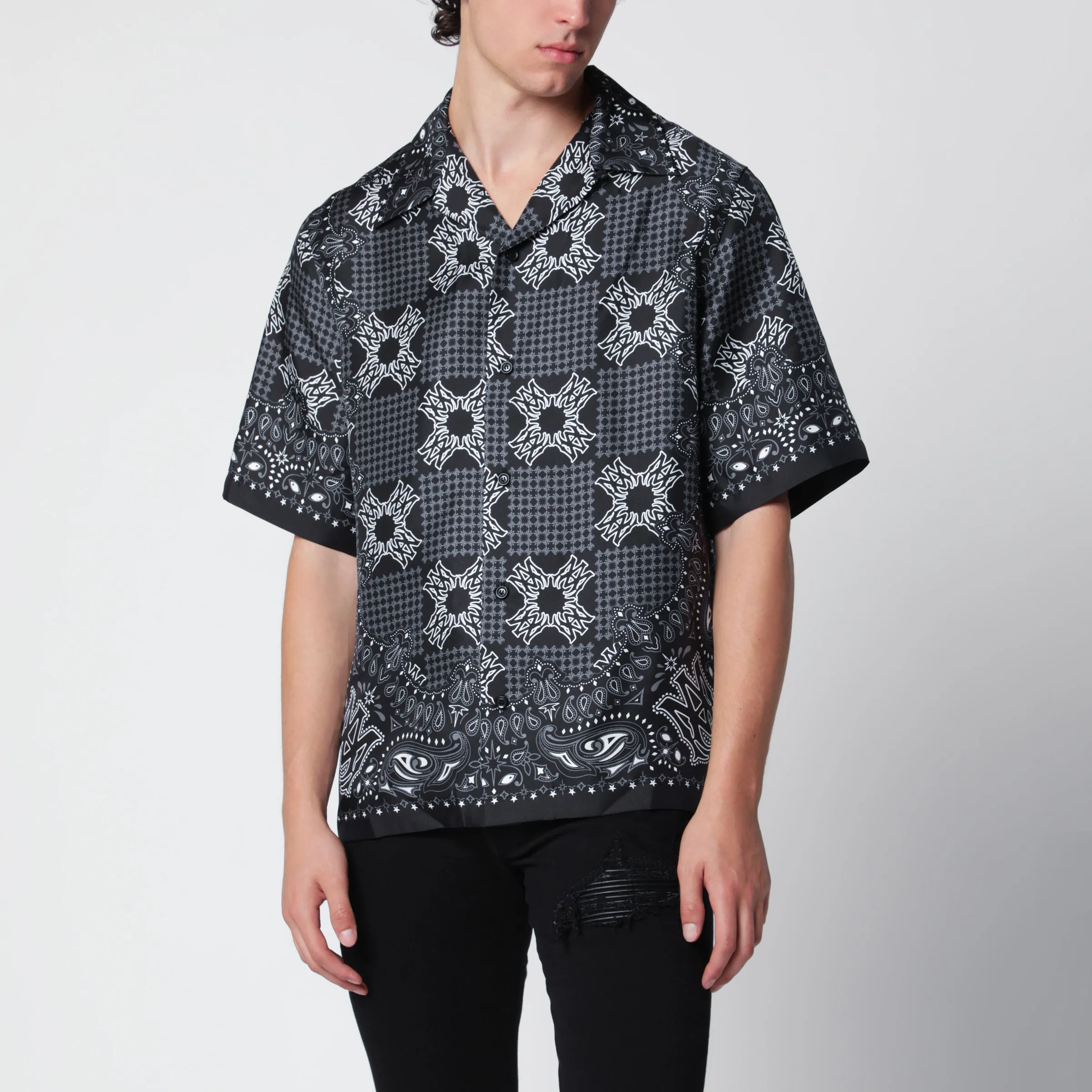 Ma Check Camp Checked Silk Camp Shirt In Black sold by Wanan Luxury