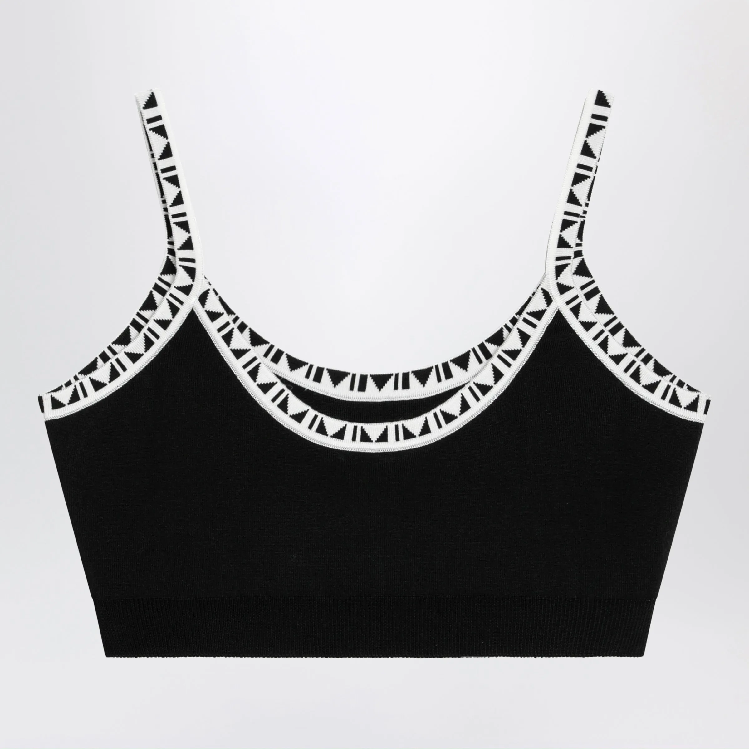 Black Viscose-Blend Cropped Top With Jacquard Details sold by Wanan Luxury product image thumbnail 2