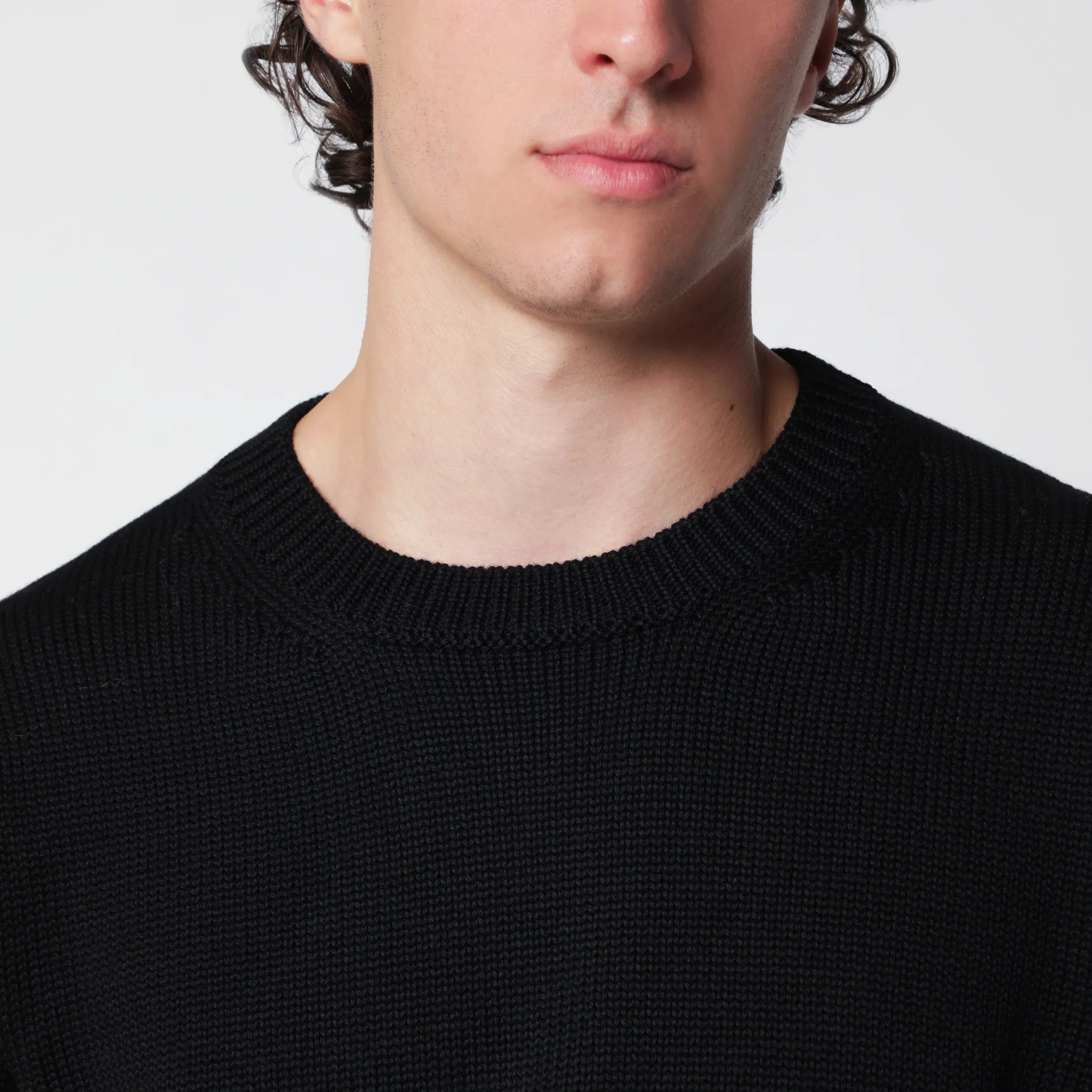 Black Wool Crew-Neck Sweater sold by Wanan Luxury product image thumbnail 2
