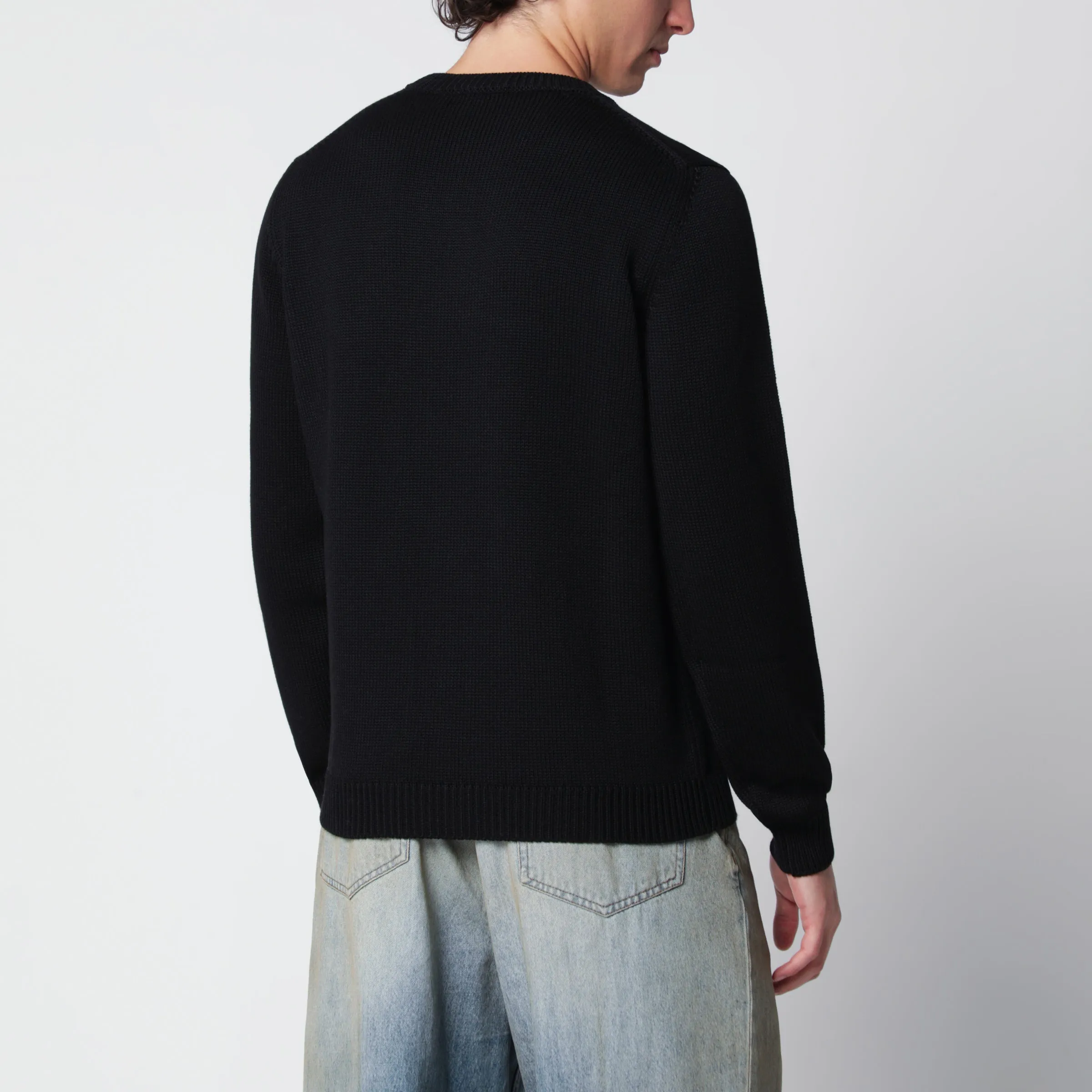 Black Wool Crew-Neck Sweater sold by Wanan Luxury product image thumbnail 3