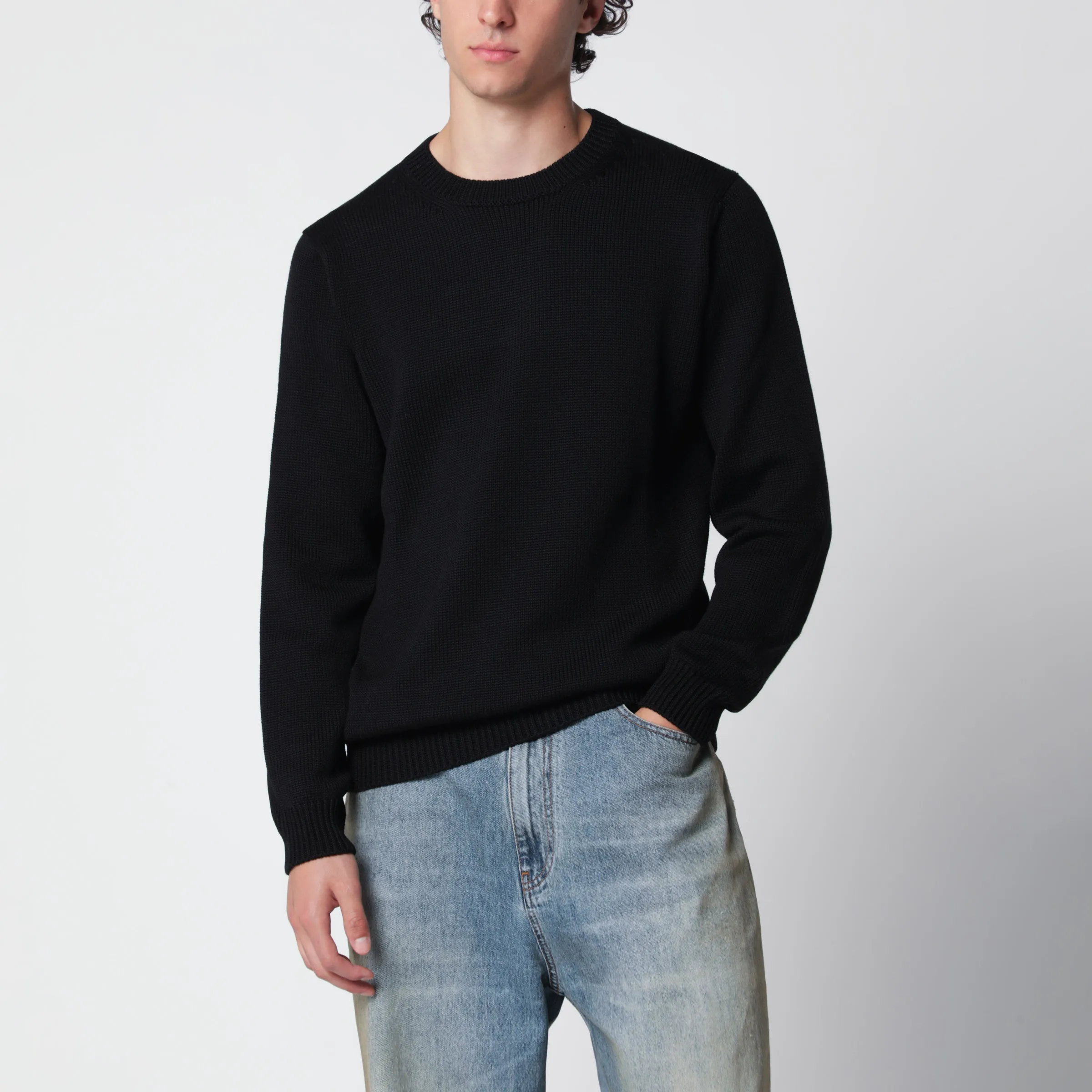 Black Wool Crew-Neck Sweater sold by Wanan Luxury