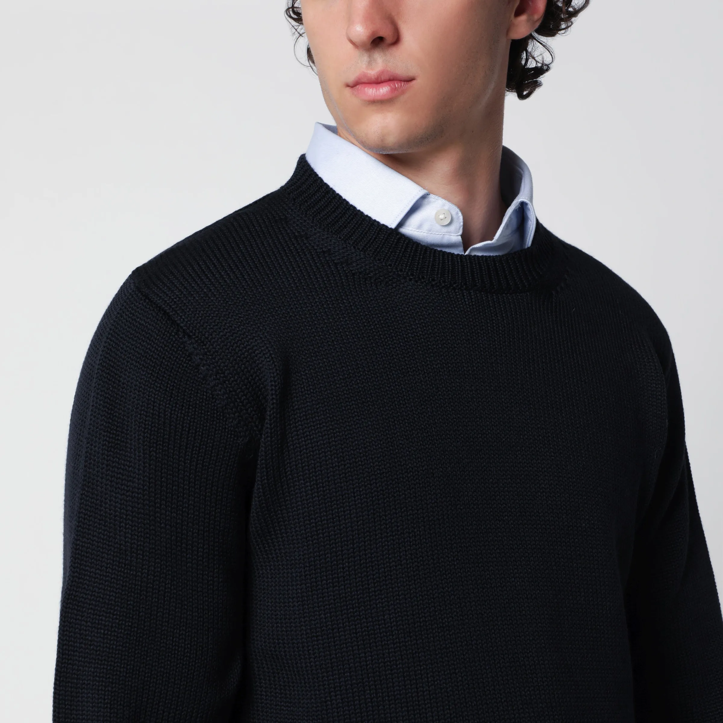 Navy Blue Wool Crew-Neck Sweater sold by Wanan Luxury product image thumbnail 2