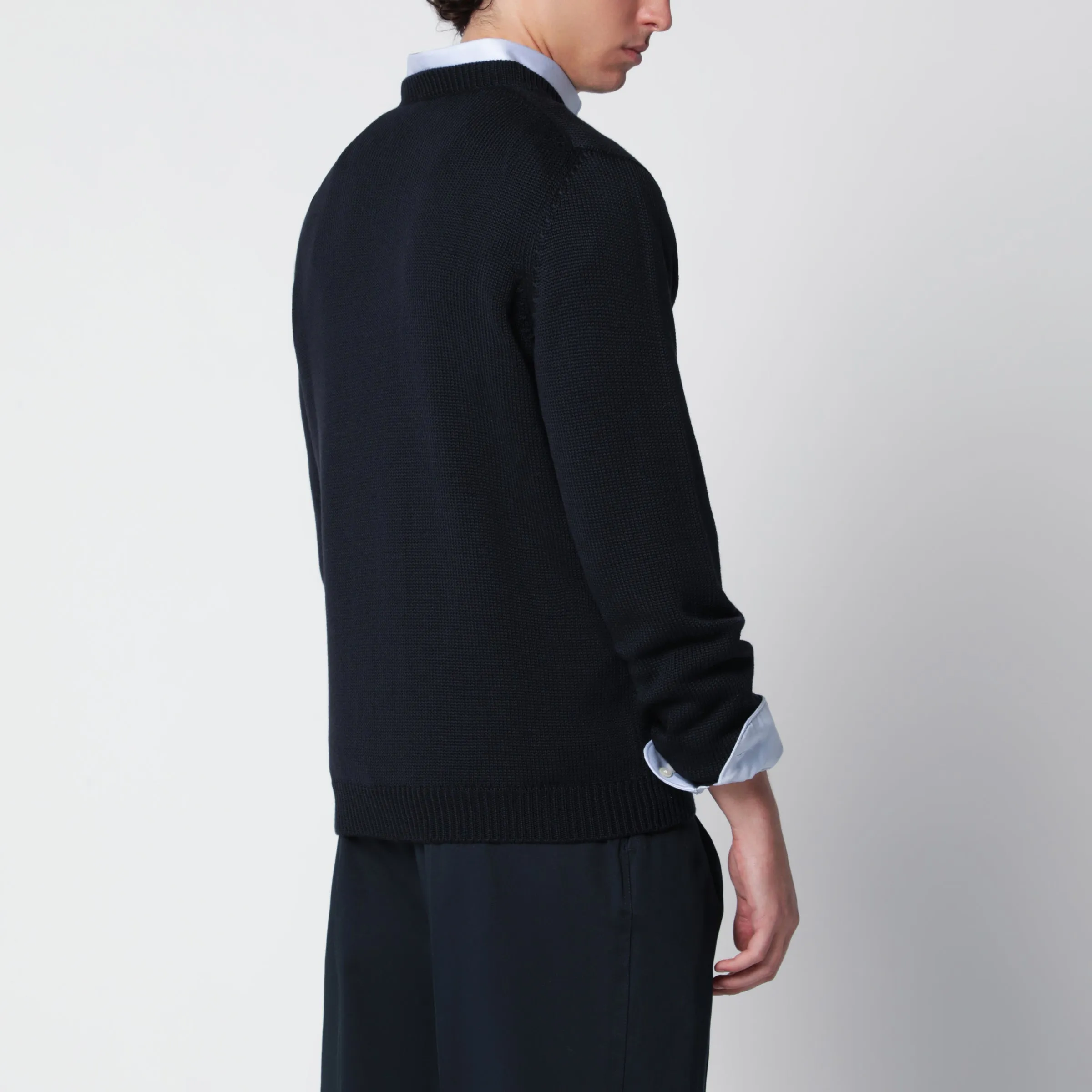 Navy Blue Wool Crew-Neck Sweater sold by Wanan Luxury product image thumbnail 3