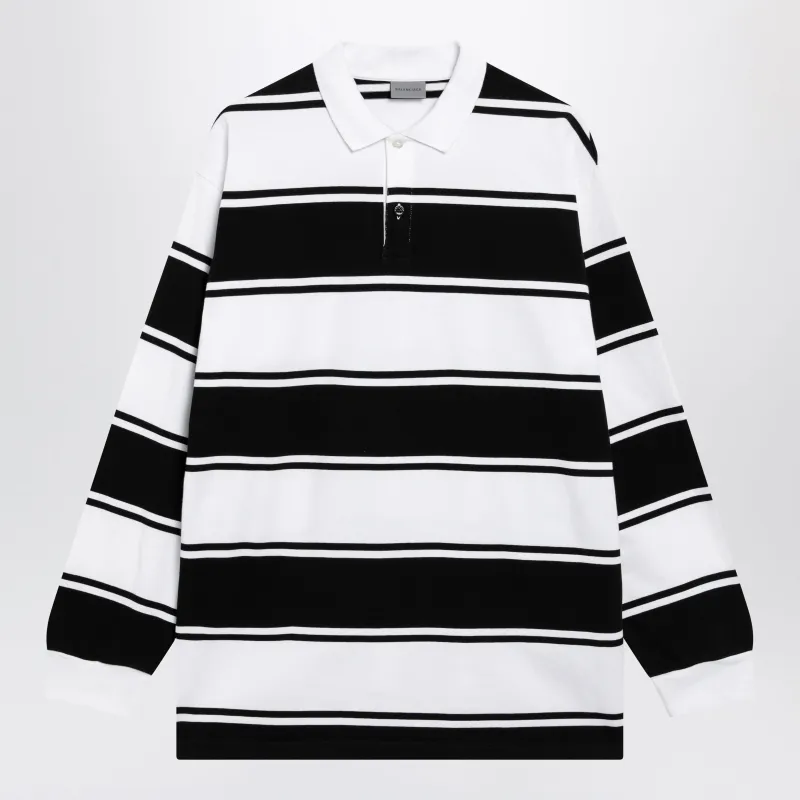 Black/White Striped Cotton Polo Shirt made by Balenciaga