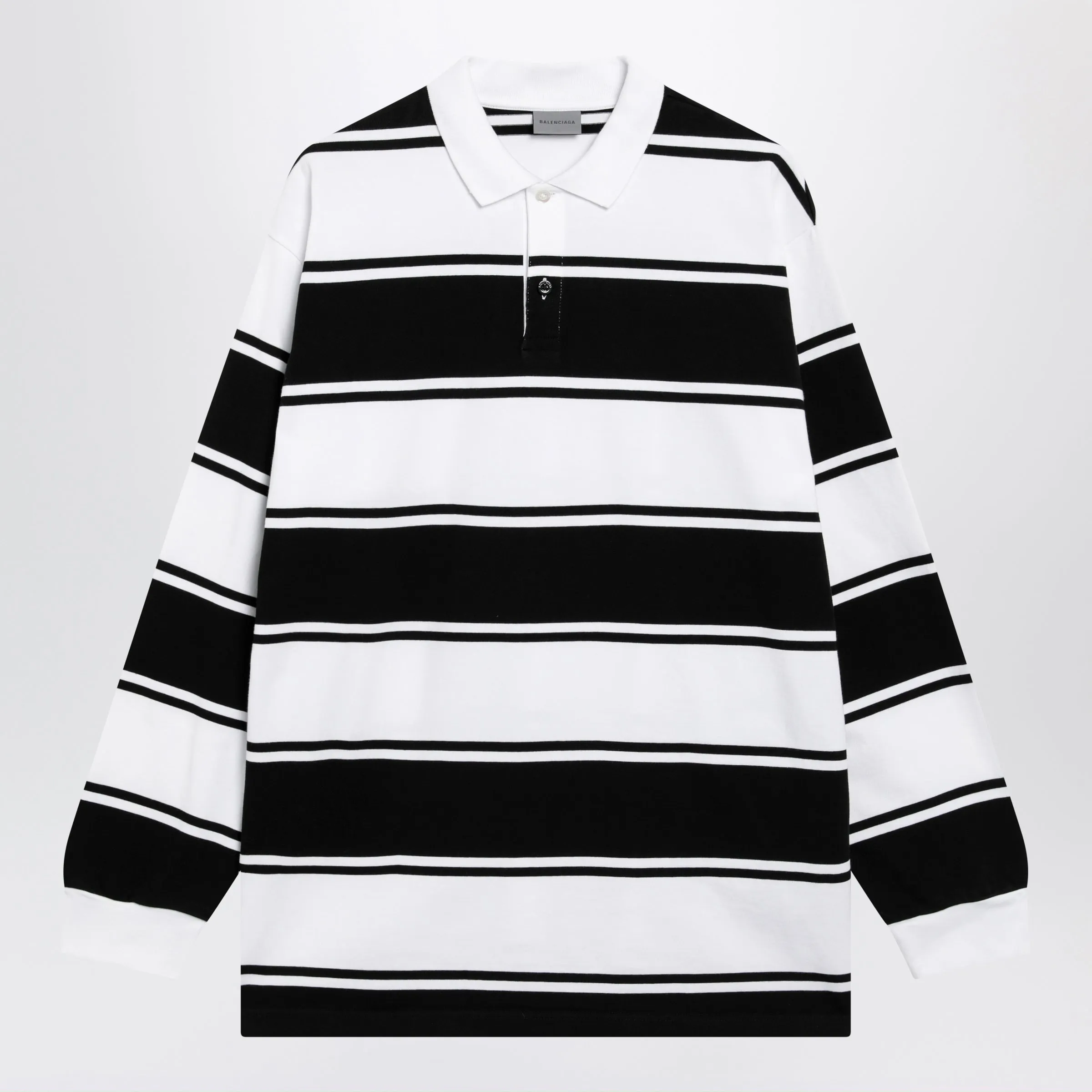 Black/White Striped Cotton Polo Shirt sold by Wanan Luxury