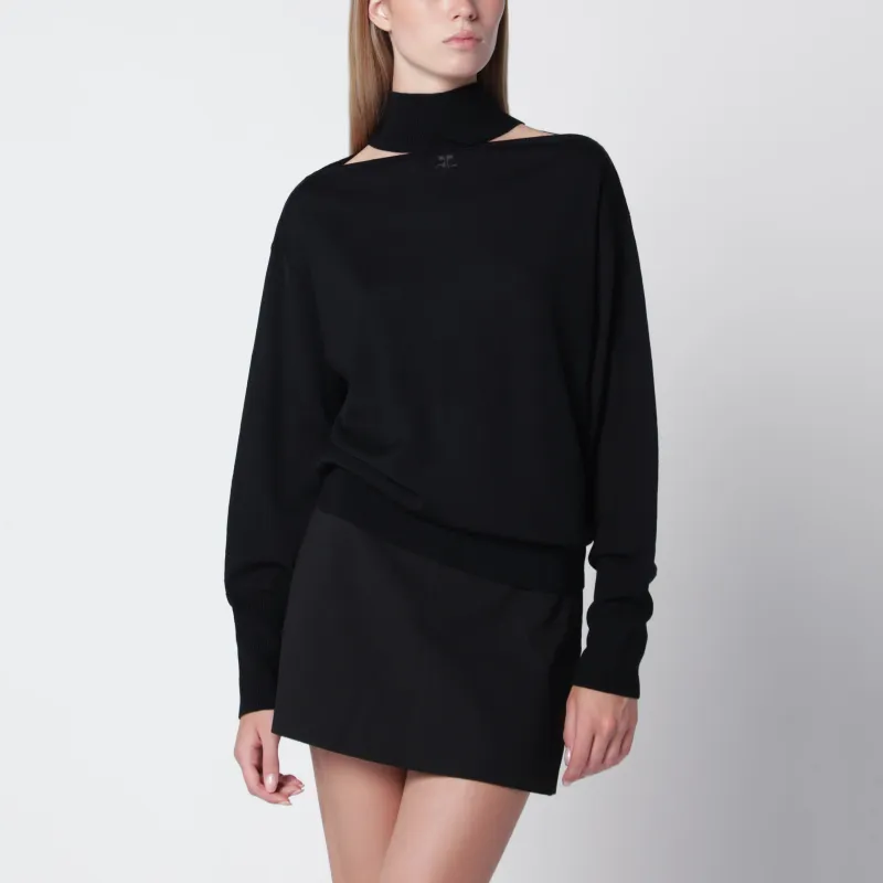 Black Merino Wool Turtleneck Sweater made by Courreges