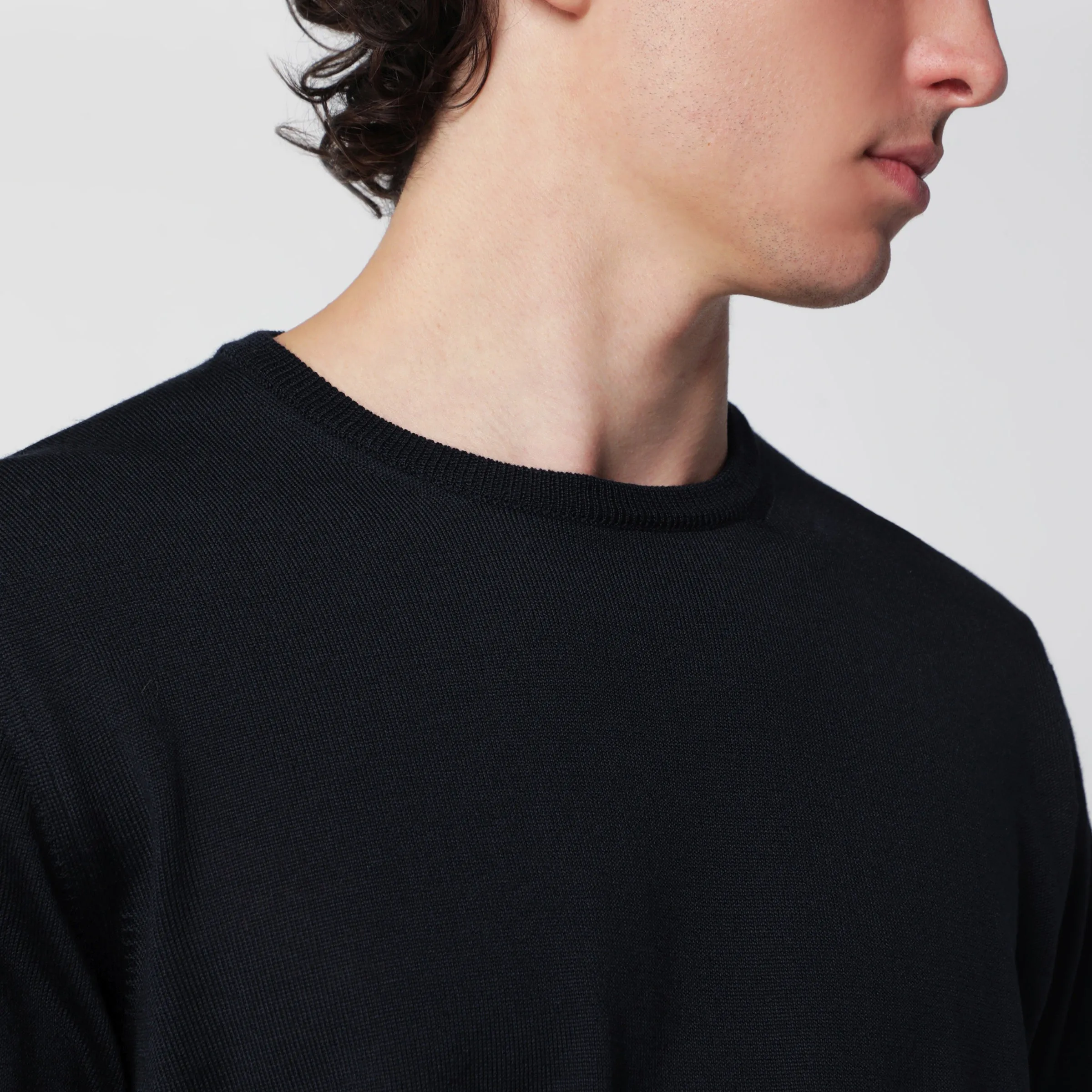 Navy Blue Wool Crew-Neck Knit Sweater sold by Wanan Luxury product image thumbnail 2