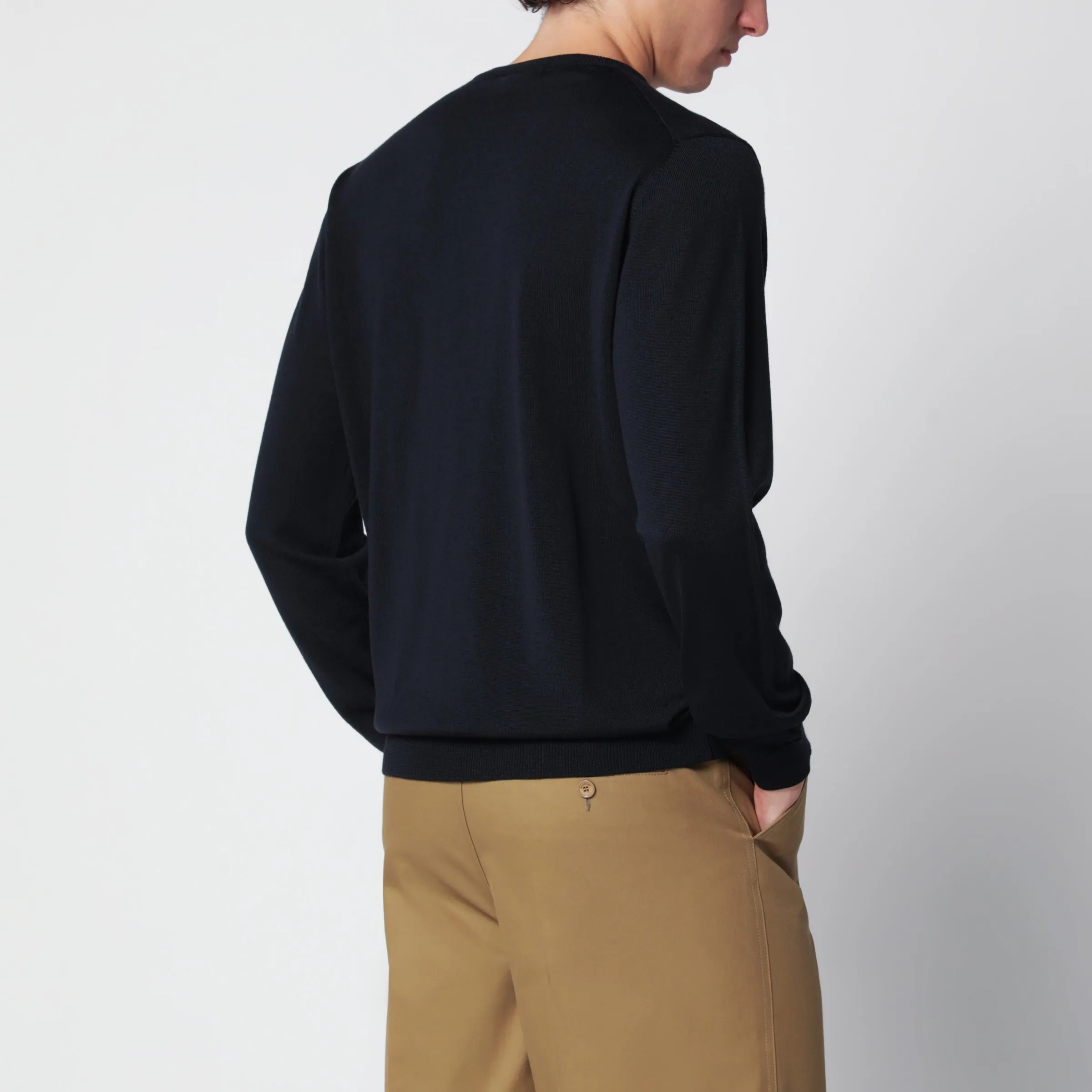 Navy Blue Wool Crew-Neck Knit Sweater sold by Wanan Luxury product image thumbnail 3
