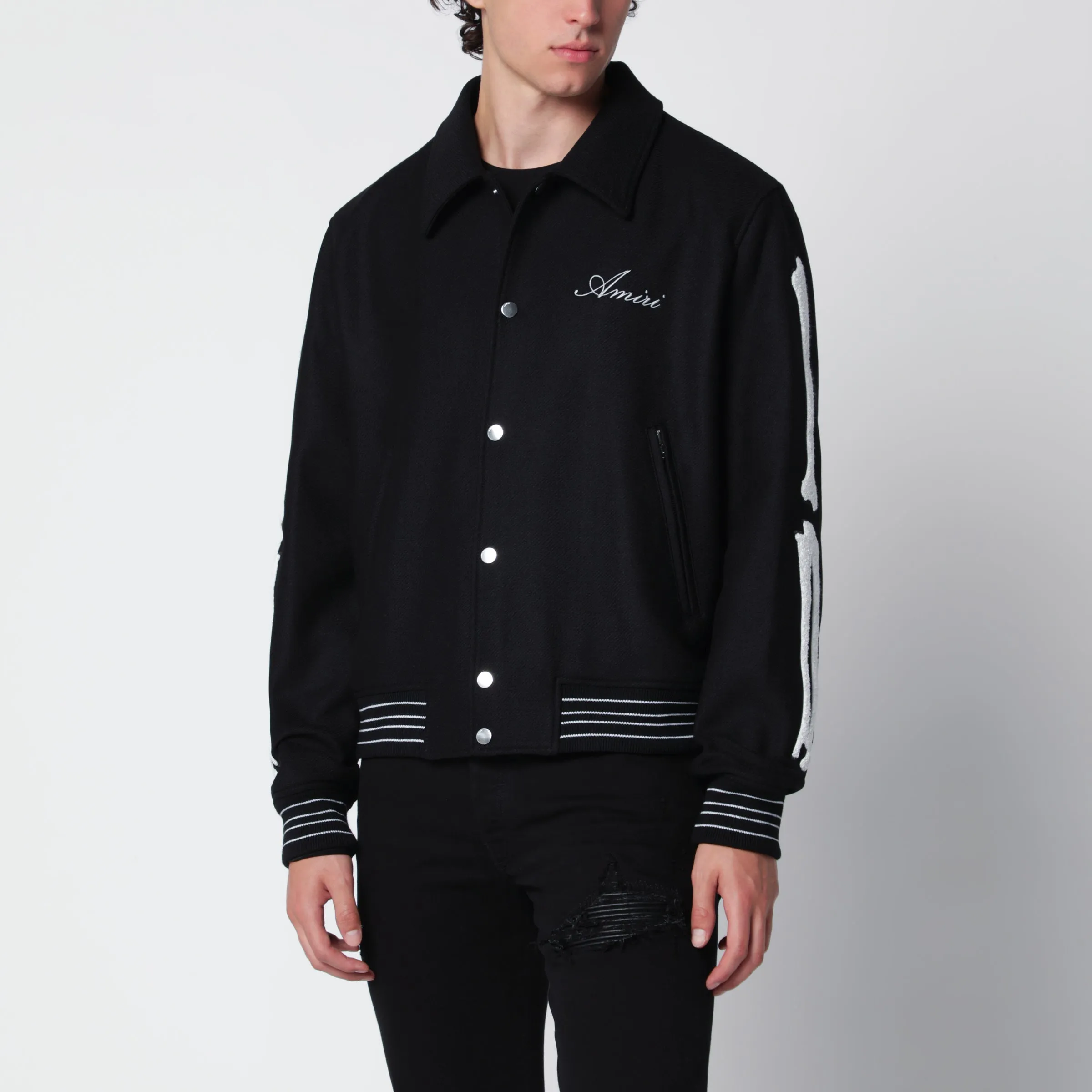 Black Wool Blend Jacket With Logo sold by Wanan Luxury