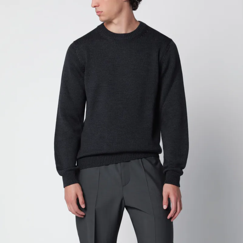 Anthracite Grey Wool Crew-Neck Sweater made by Roberto Collina