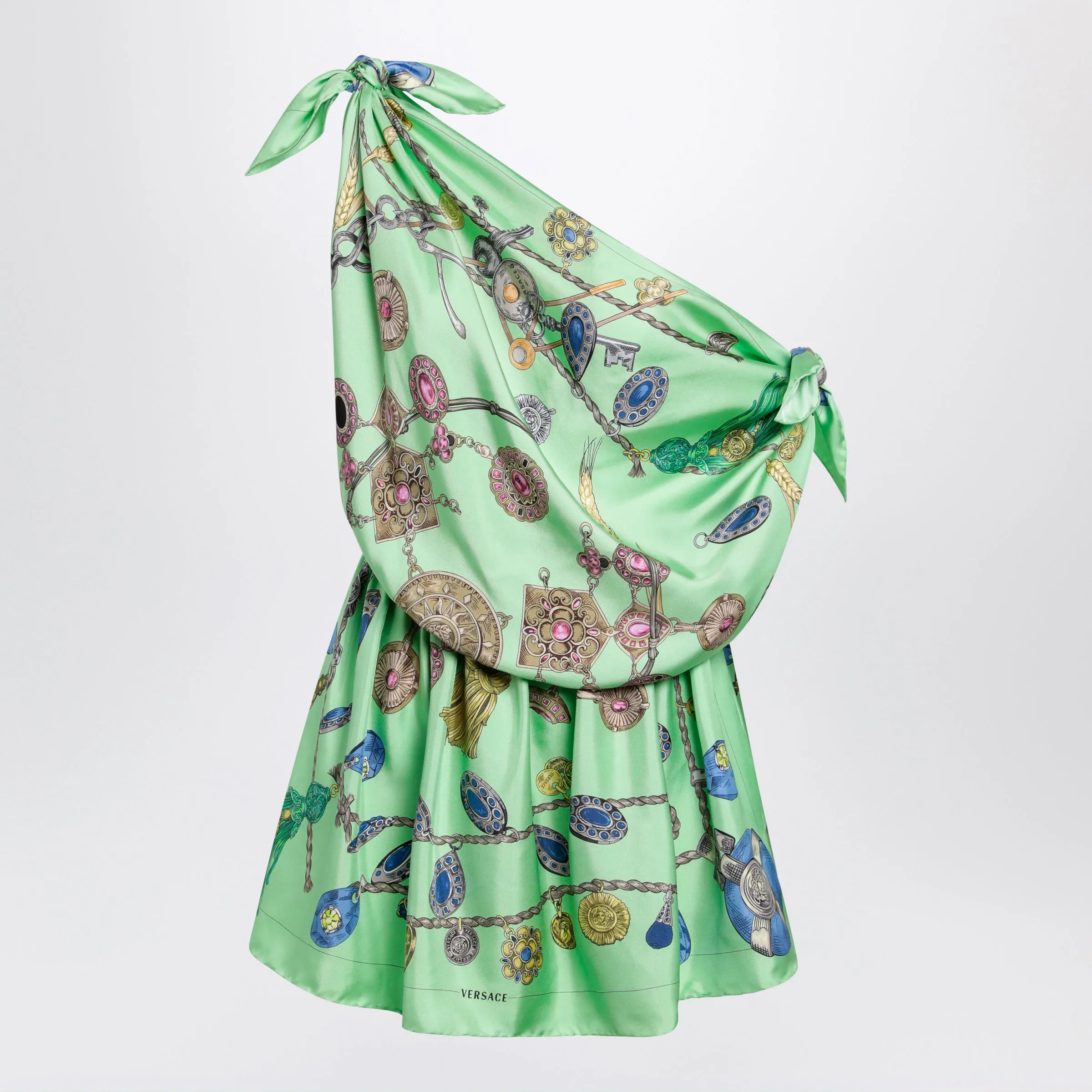 Green Printed Silk Twill Mini Dress sold by Wanan Luxury