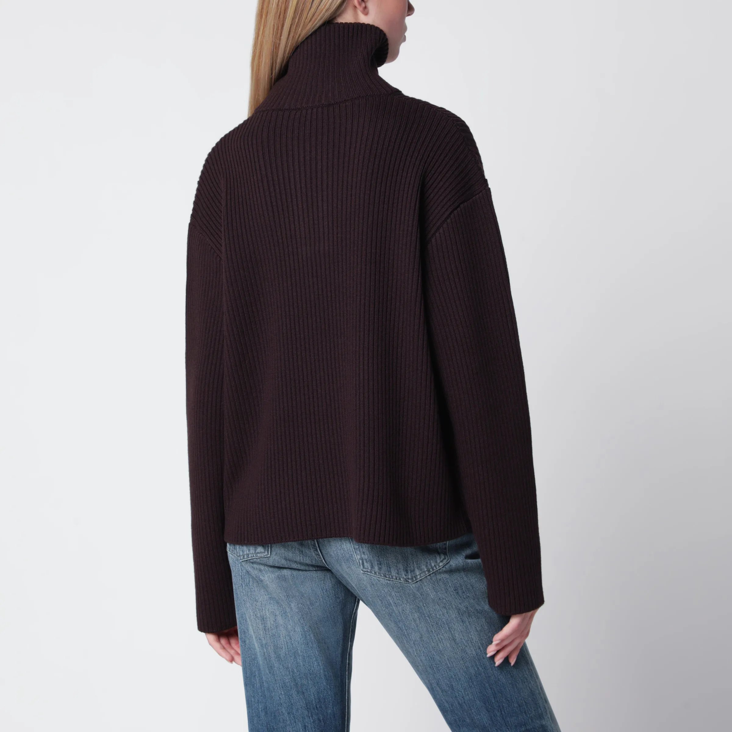 Dark Burgundy Ribbed Zip Sweater sold by Wanan Luxury product image thumbnail 3