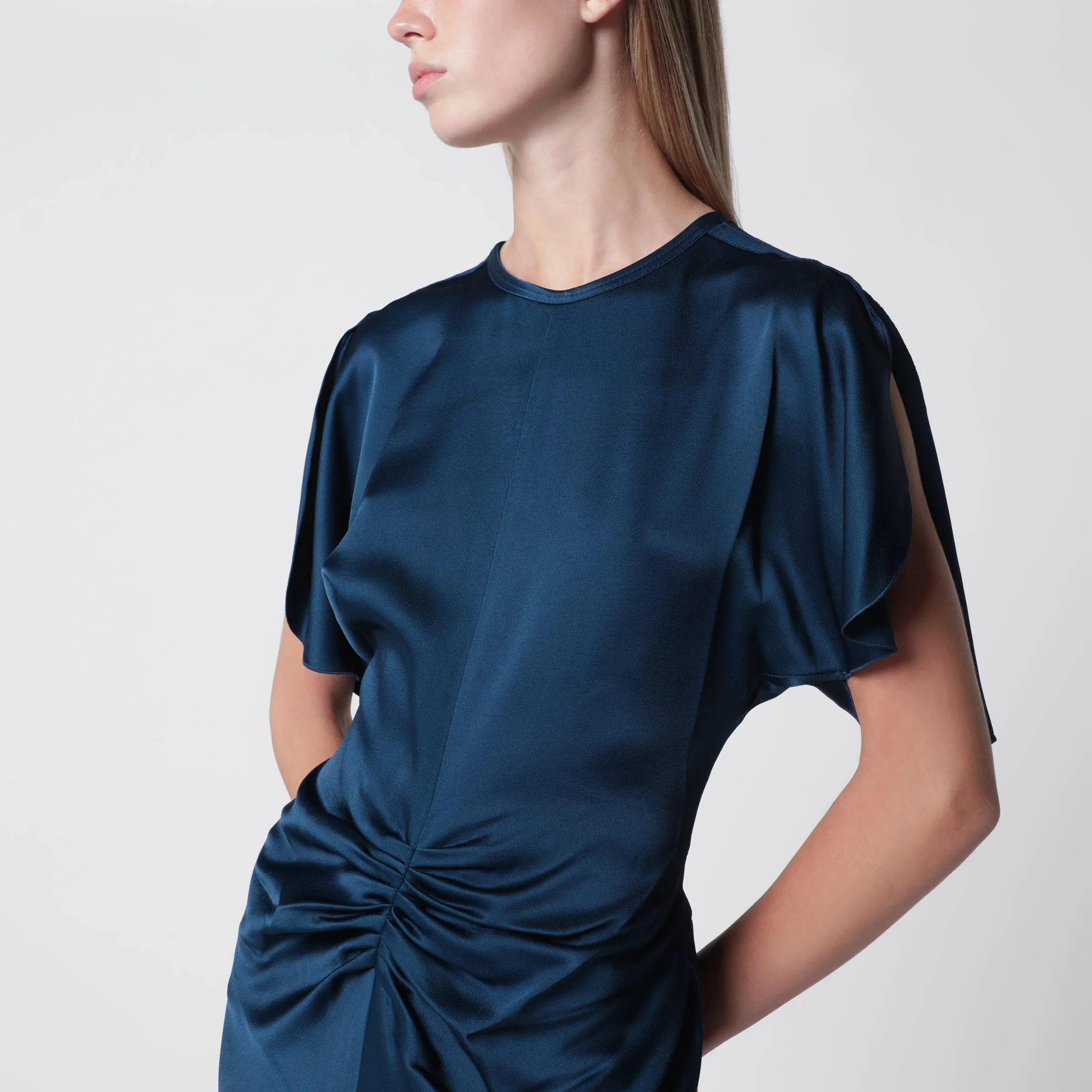 Ocean Blue Isabella Satin Crêpe Maxi Dress sold by Wanan Luxury product image thumbnail 2