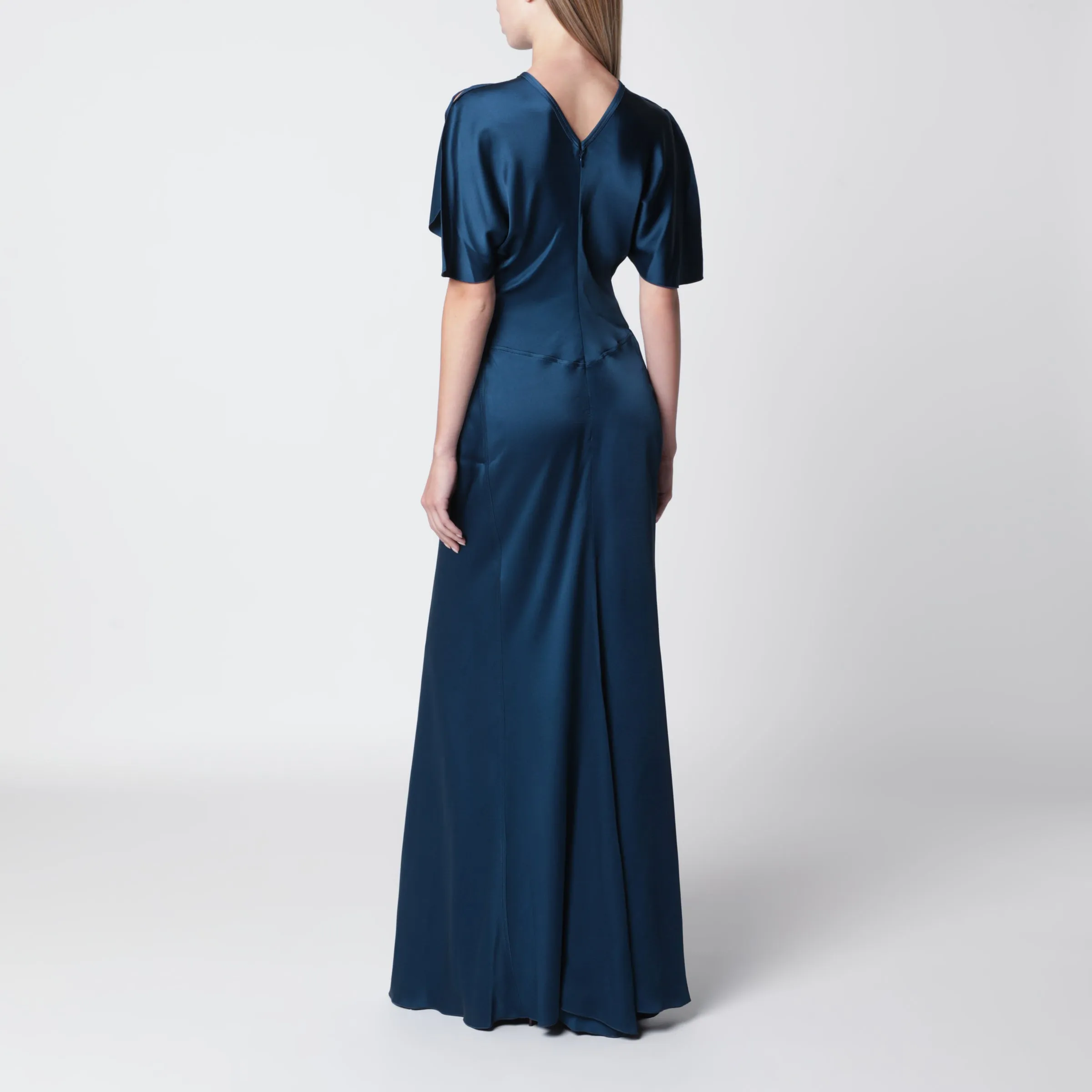 Ocean Blue Isabella Satin Crêpe Maxi Dress sold by Wanan Luxury product image thumbnail 3