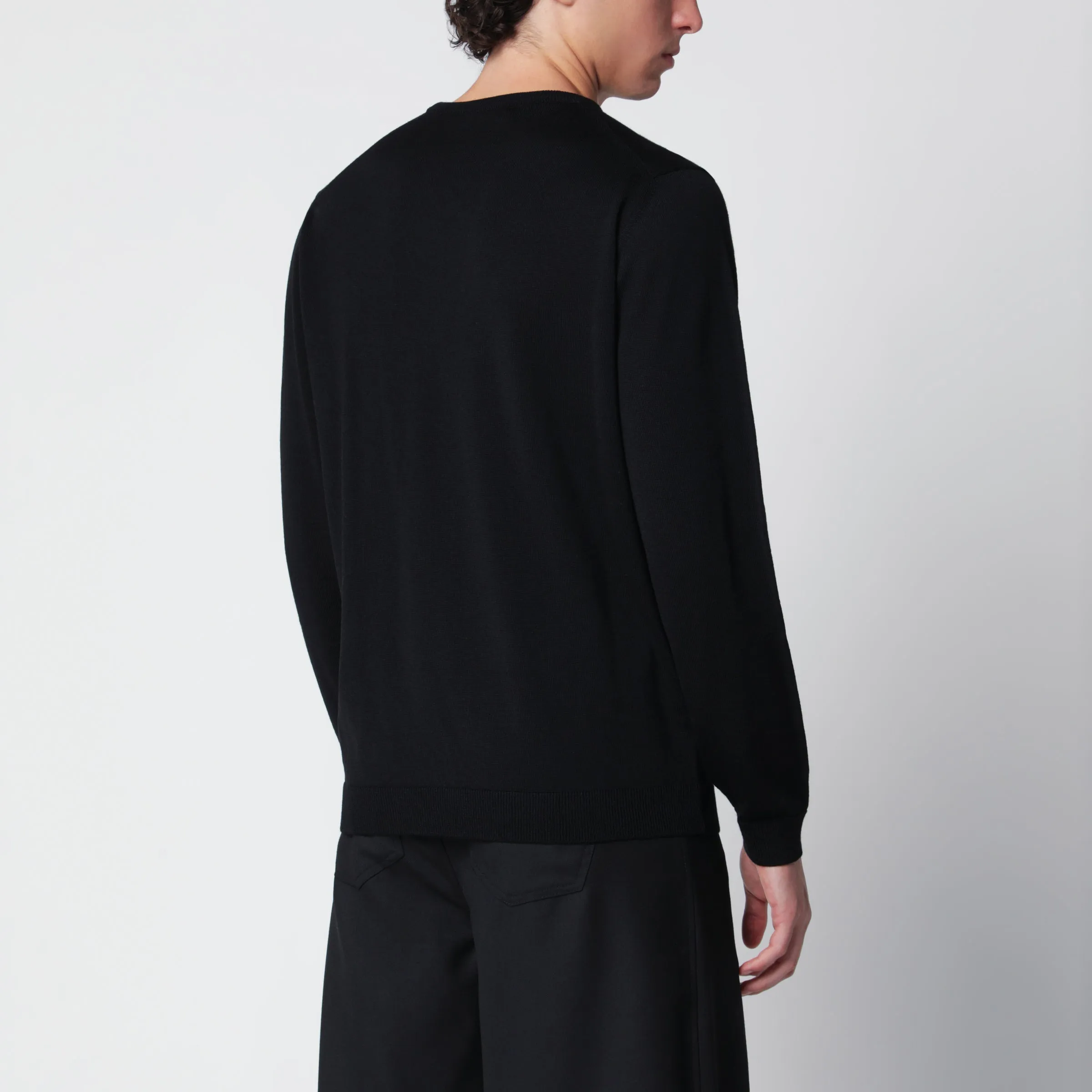 Black Wool Crew-Neck Knit Sweater sold by Wanan Luxury product image thumbnail 3