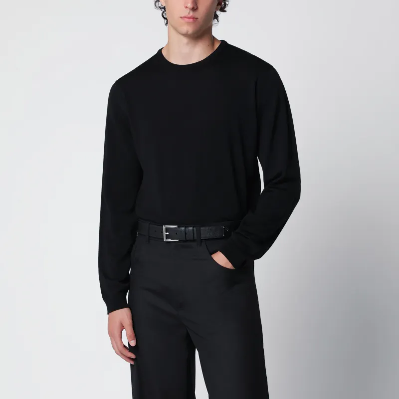 Black Wool Crew-Neck Knit Sweater made by Roberto Collina
