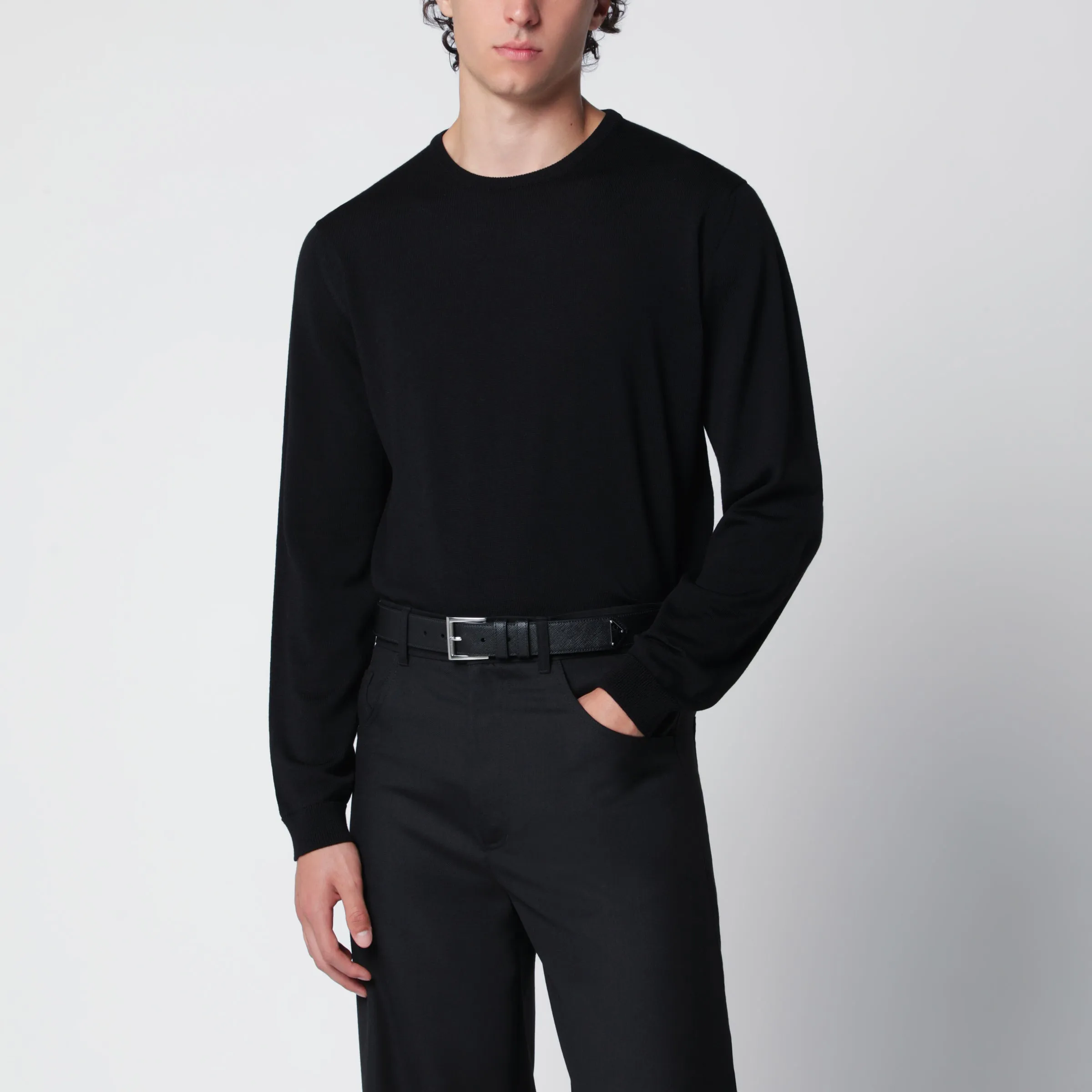 Black Wool Crew-Neck Knit Sweater sold by Wanan Luxury