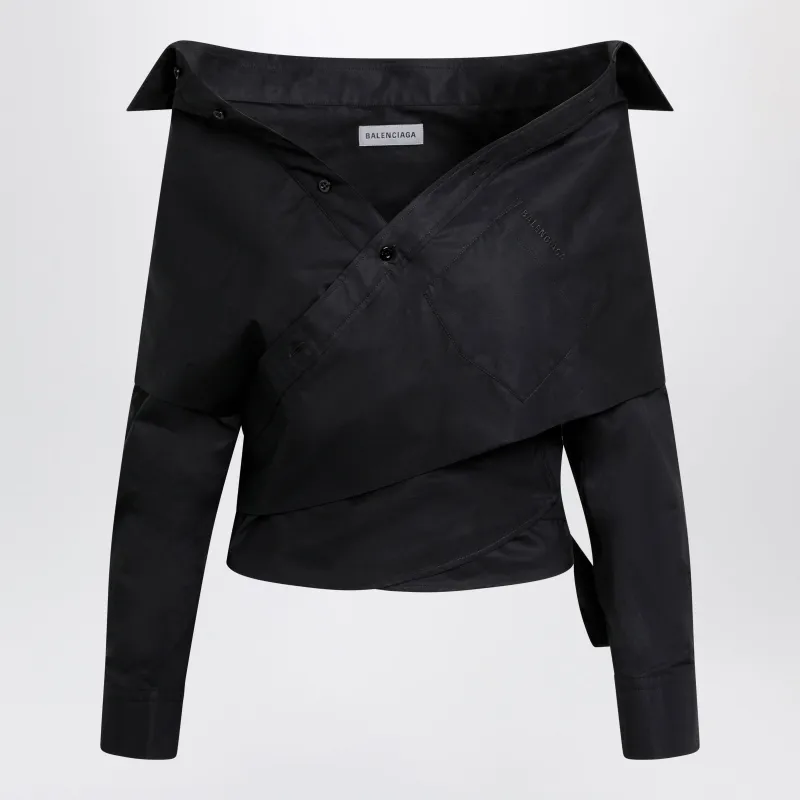 Off-Shoulder Wrap Shirt In Black made by Balenciaga