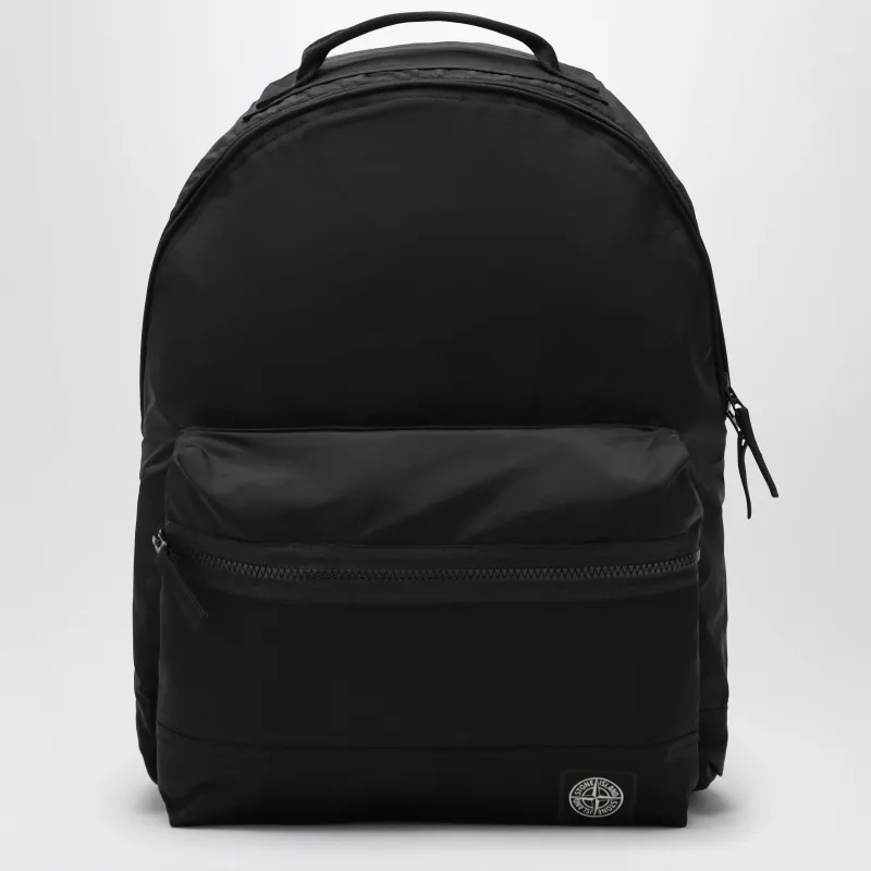 Black Nylon Backpack With Logo Patch made by Stone Island