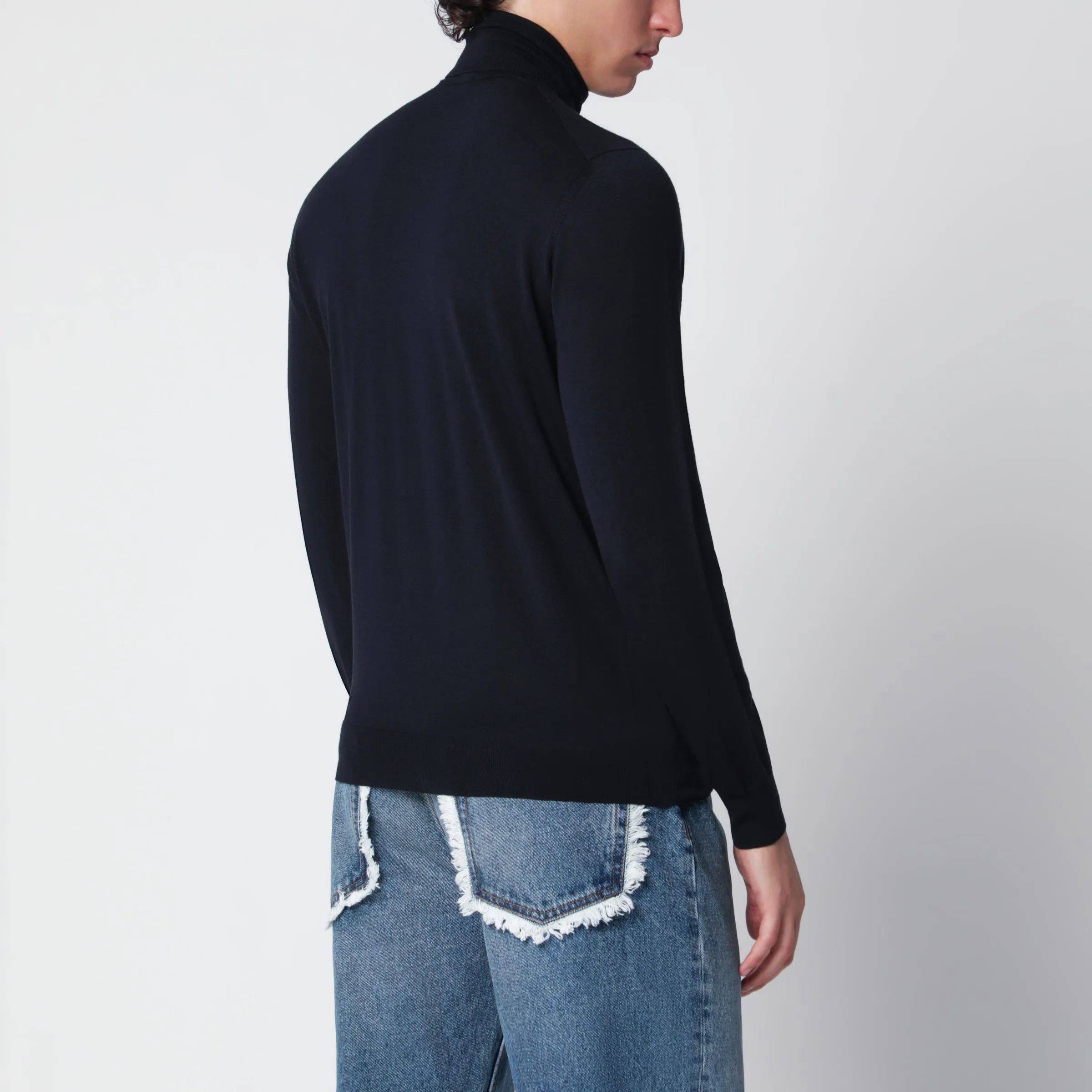 Navy Blue Wool Turtleneck Sweater sold by Wanan Luxury product image thumbnail 3