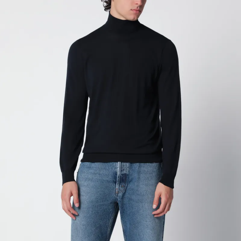 Navy Blue Wool Turtleneck Sweater made by Drumohr