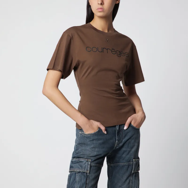 Brick/Black Cotton T-Shirt With Logo made by Courreges