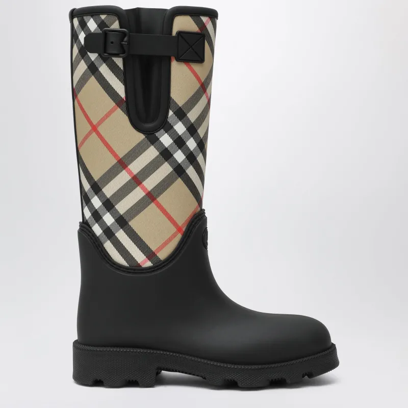 Tall Black Marsh Stamp Rubber Boots made by Burberry