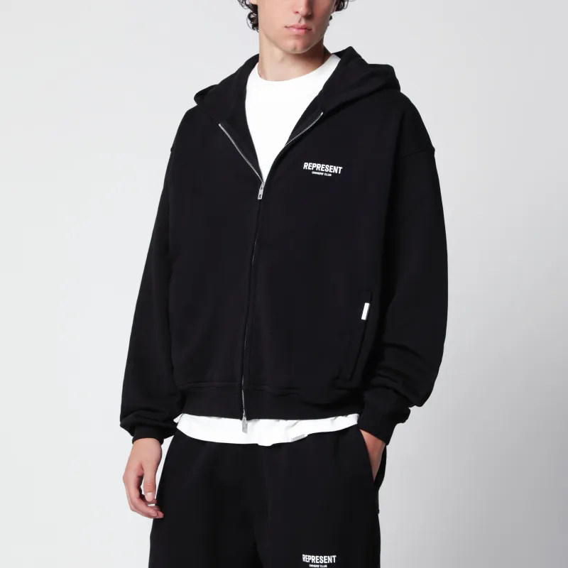 Black Cotton Zip-Up Hoodie made by Represent