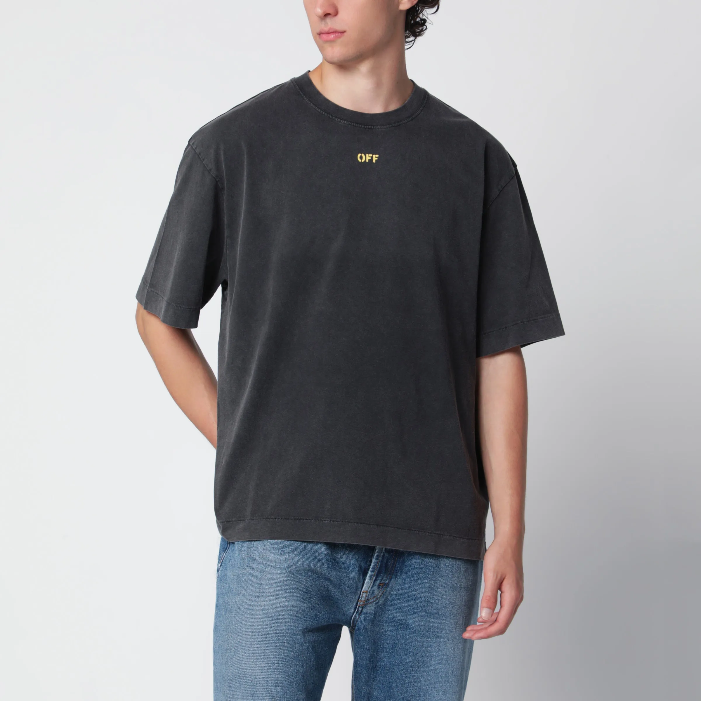 Off-White Washed Black T-Shirt With Off Logo sold by Wanan Luxury