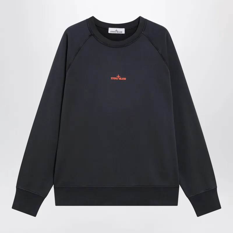 Navy Blue Cotton Sweatshirt With Logo Prints made by Stone Island