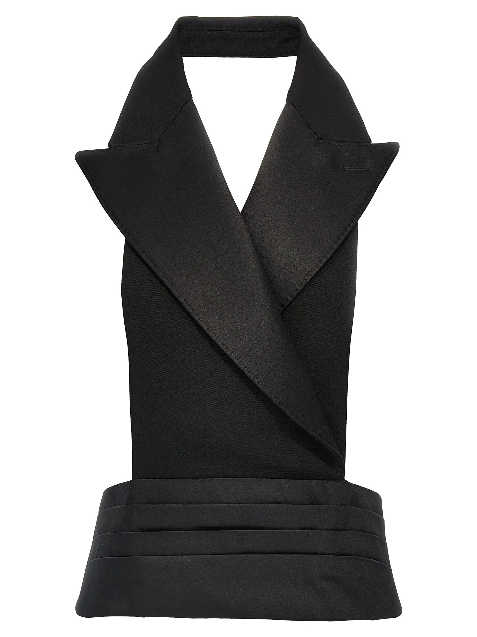 Double-Breasted Bare Back Vest Gilet Black sold by Wanan Luxury