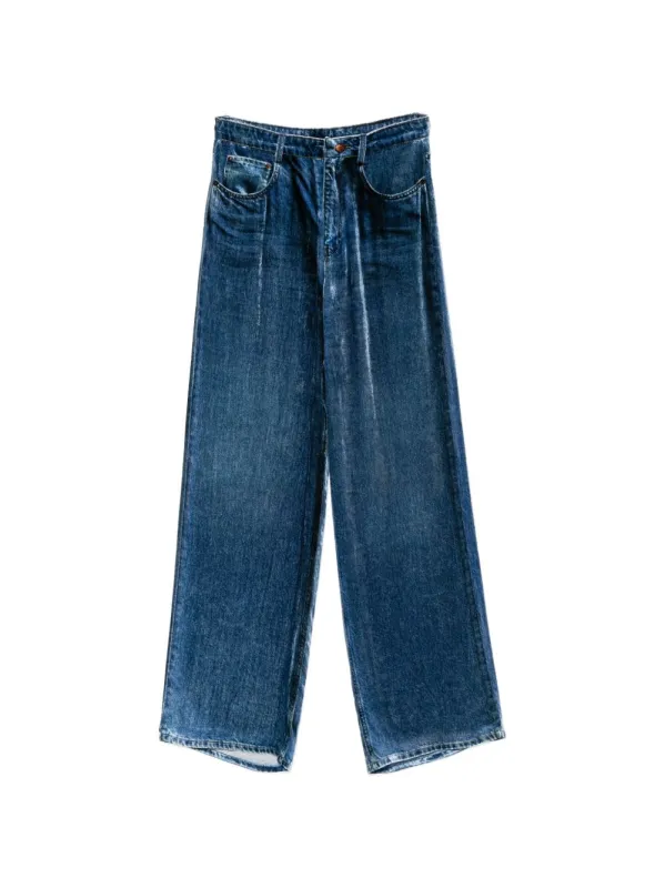 Denim Print Wide-Leg Trousers made by Pierre-Louis Mascia