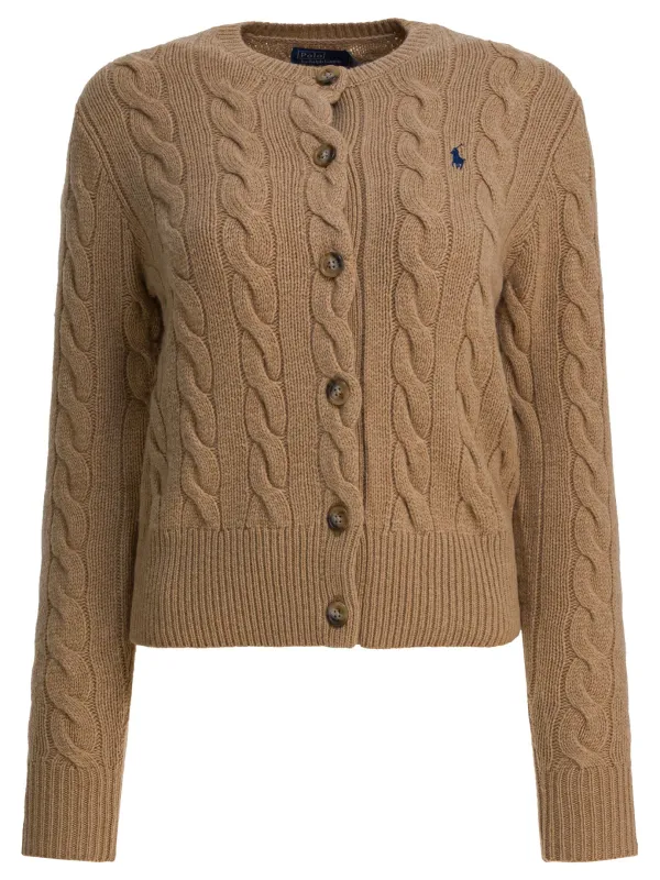 Wool And Cashmere Cardigan With Logo Knitwear Brown made by Polo by Ralph Lauren