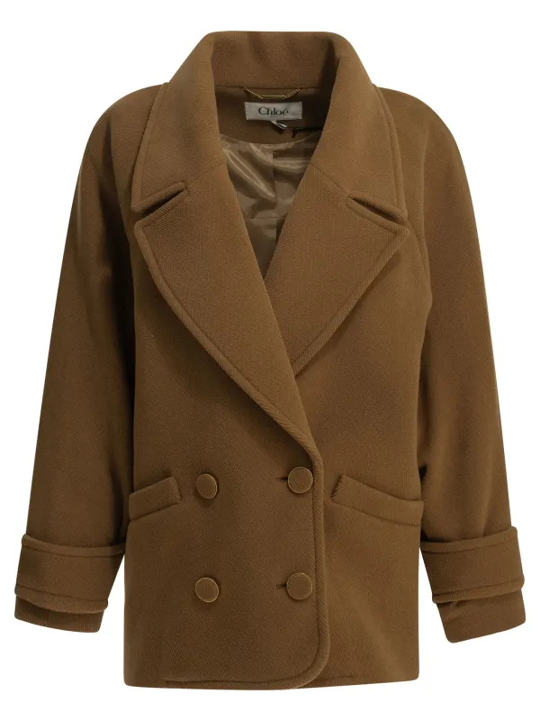 Short Wool Coat Jackets And Coats Brown made by Chloe