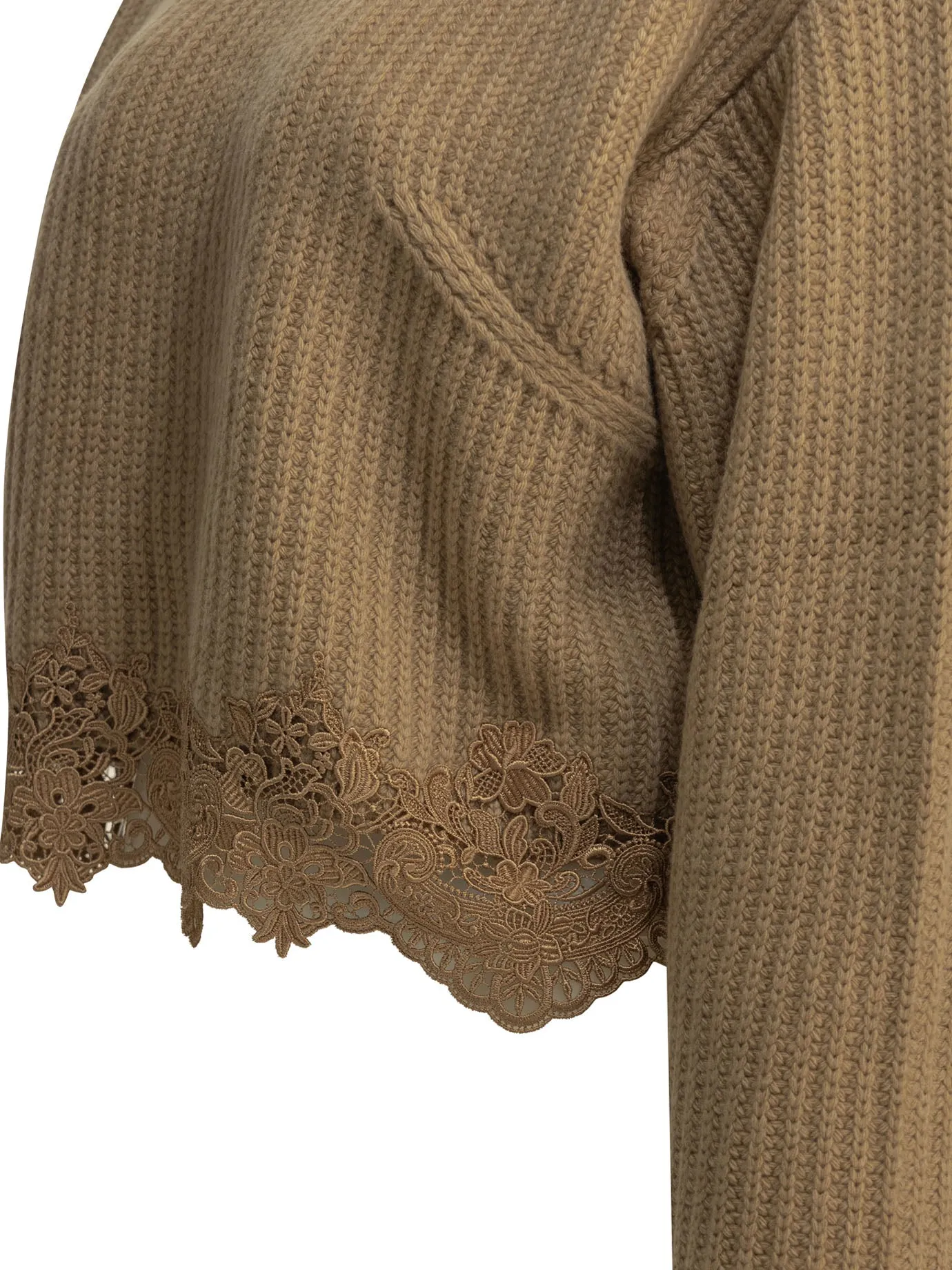 Crew-Neck Sweater With Lace Knitwear Brown sold by Wanan Luxury product image thumbnail 4