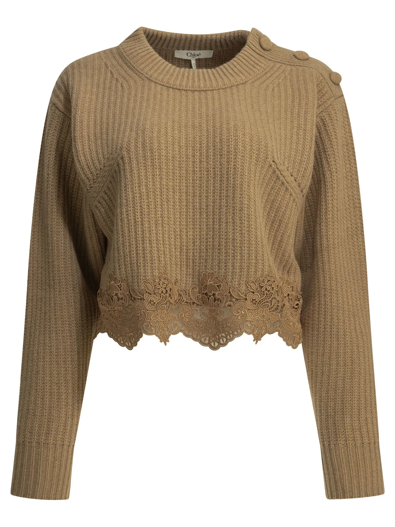 Crew-Neck Sweater With Lace Knitwear Brown sold by Wanan Luxury